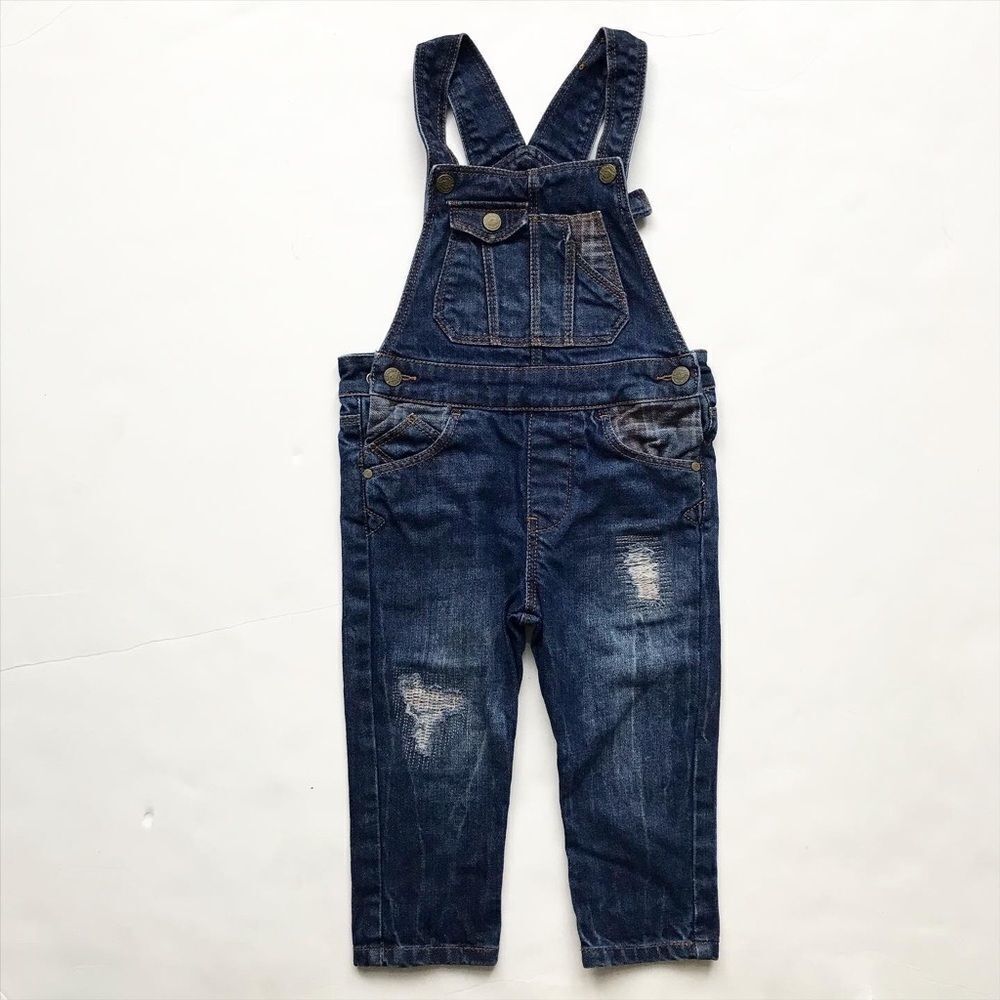 Zara distressed denim overalls EUC  12-18 months